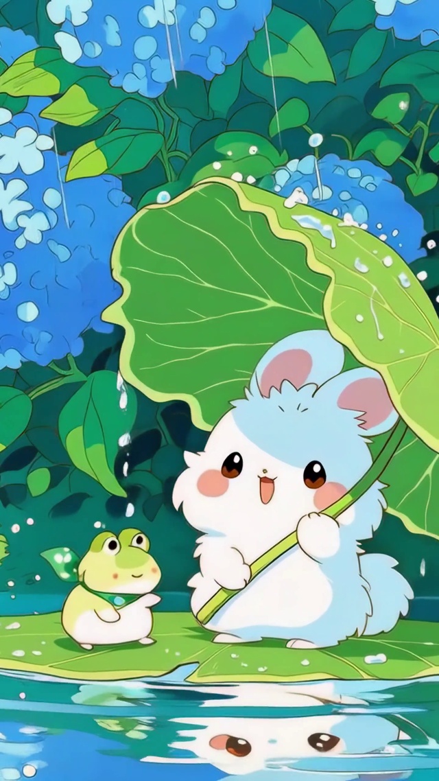 雨中小兔和它的青蛙朋友