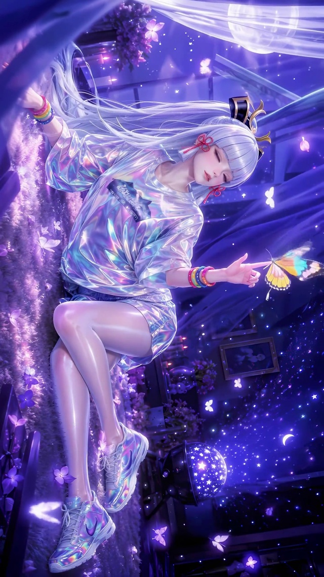 纯欲系紫调星空下的蝴蝶少女