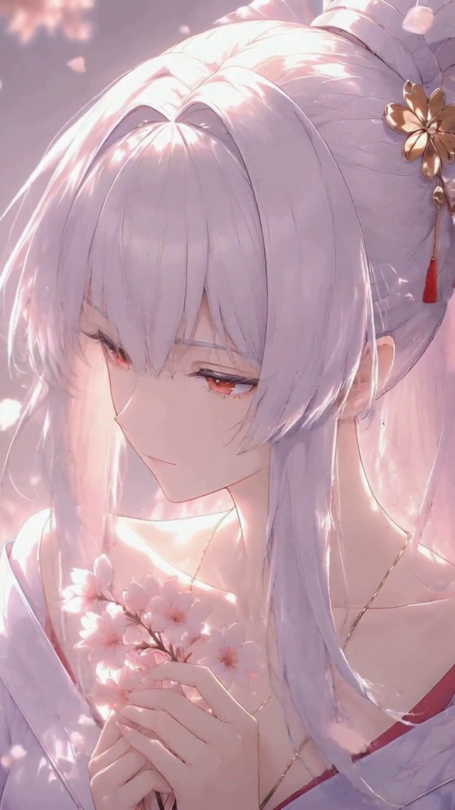 樱花树下的银发美少女