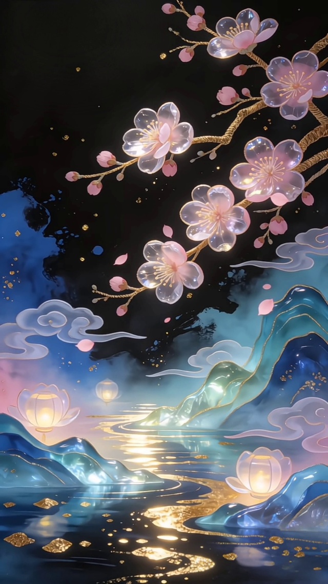 暗夜晶蓝柔雾新中式国风意境