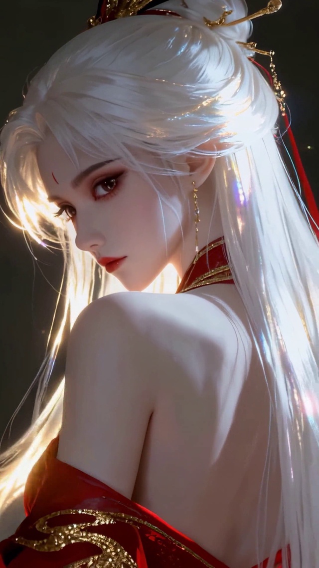 白发红衣古风美人
