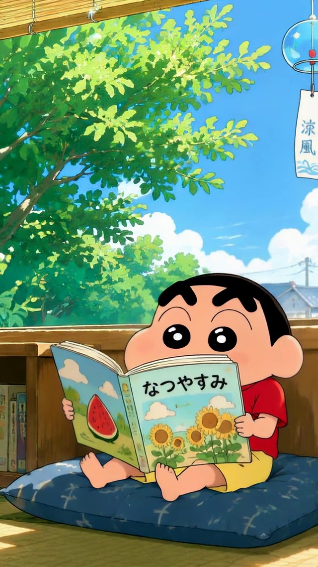 夏日午后看书的蜡笔小新