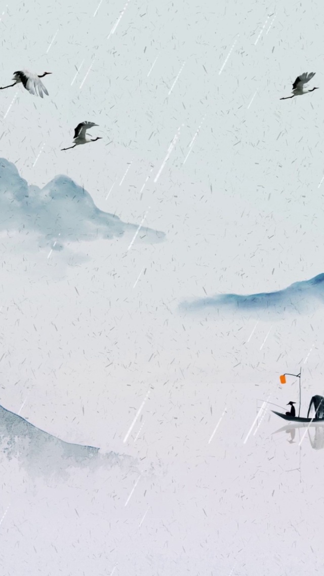 水墨杨柳泛舟图