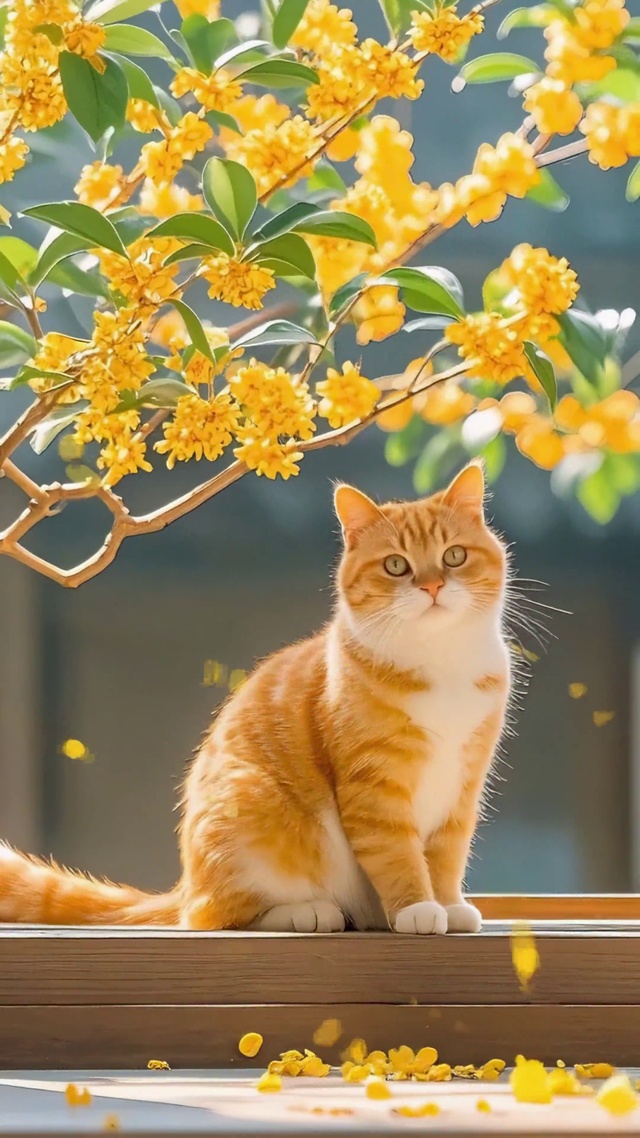秋日桂花窗台猫