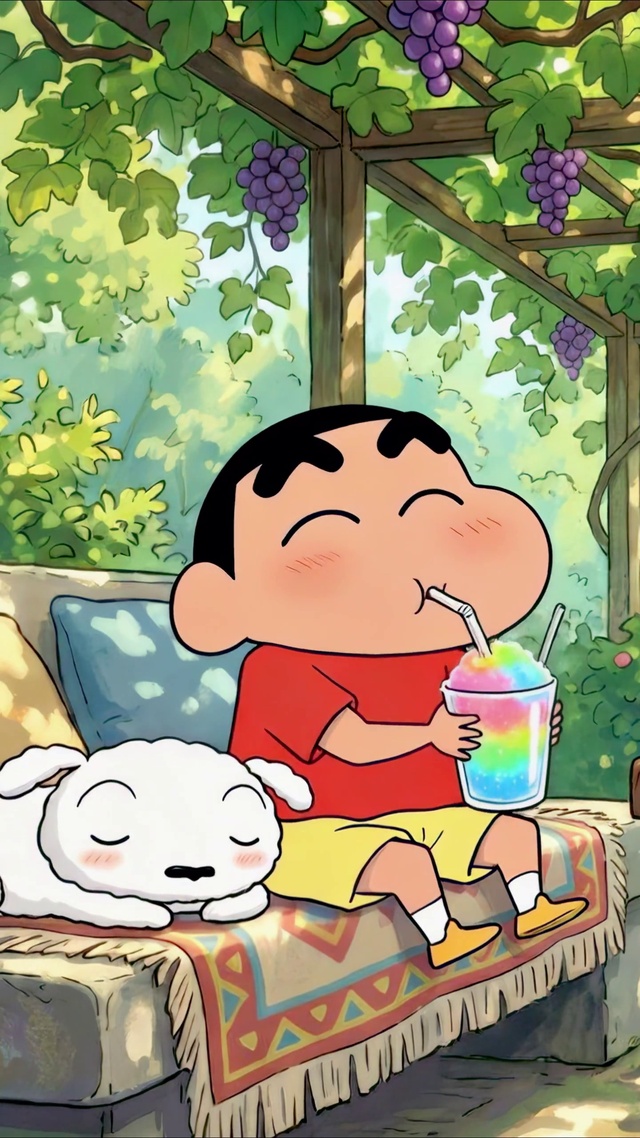 蜡笔小新夏日葡萄架休闲时光