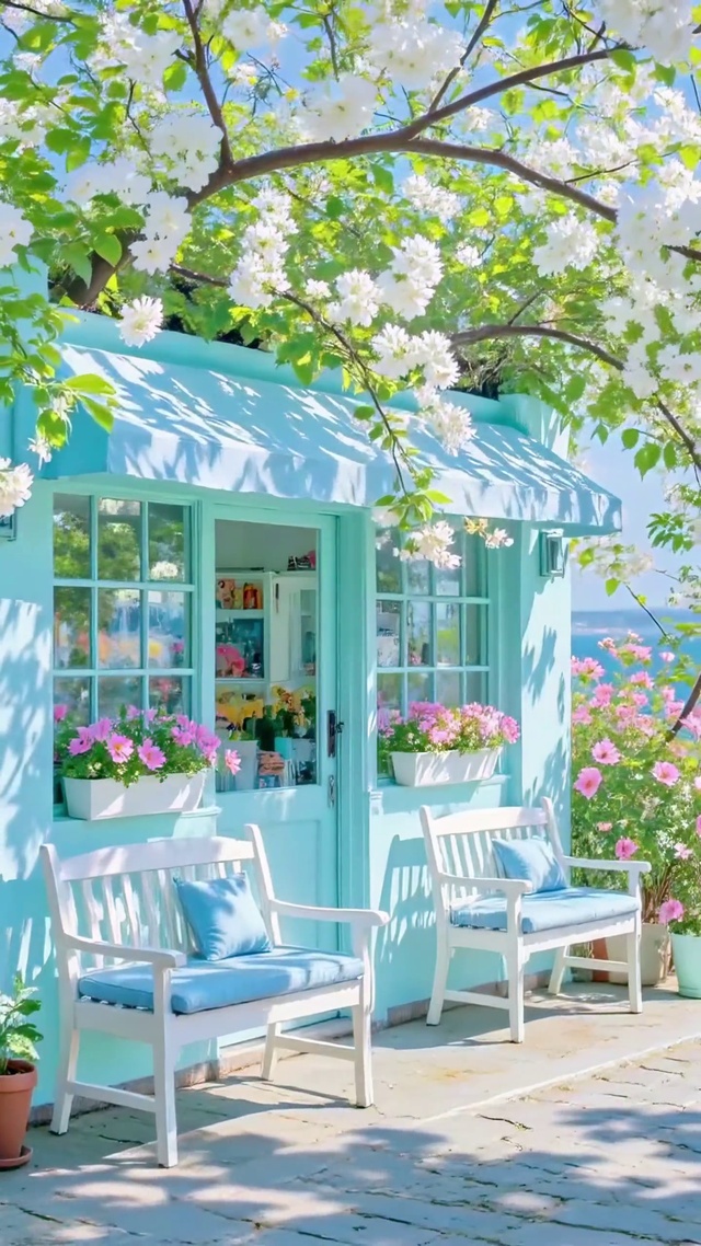 春日海边的蒂芙尼蓝小屋