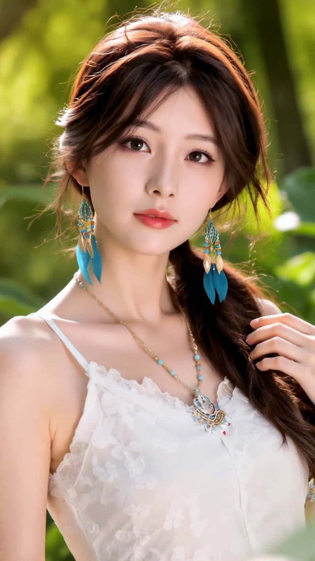 绿意林间清纯美女
