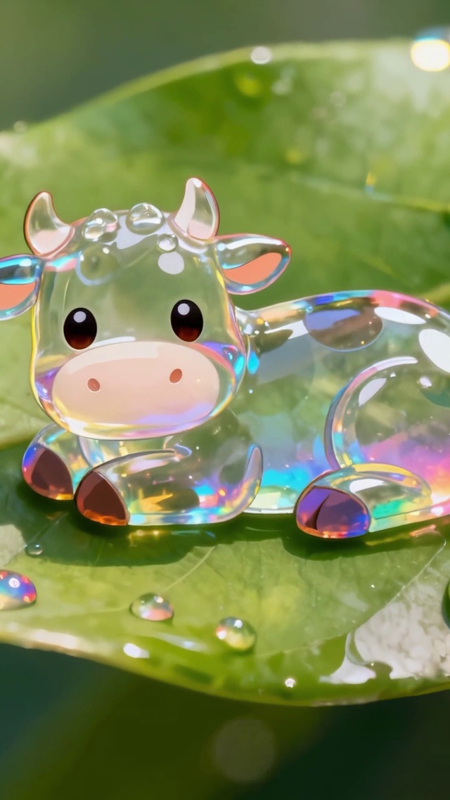 小清新雨后绿叶可爱水珠萌小牛