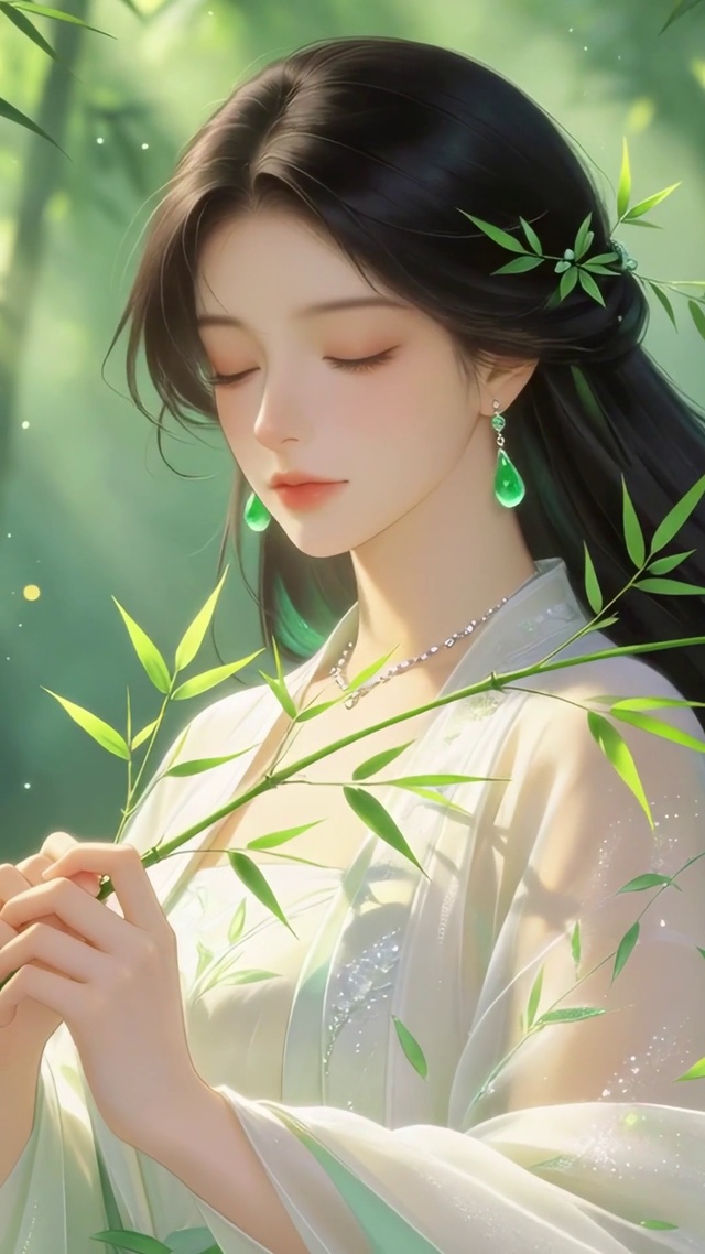 护眼竹林美女
