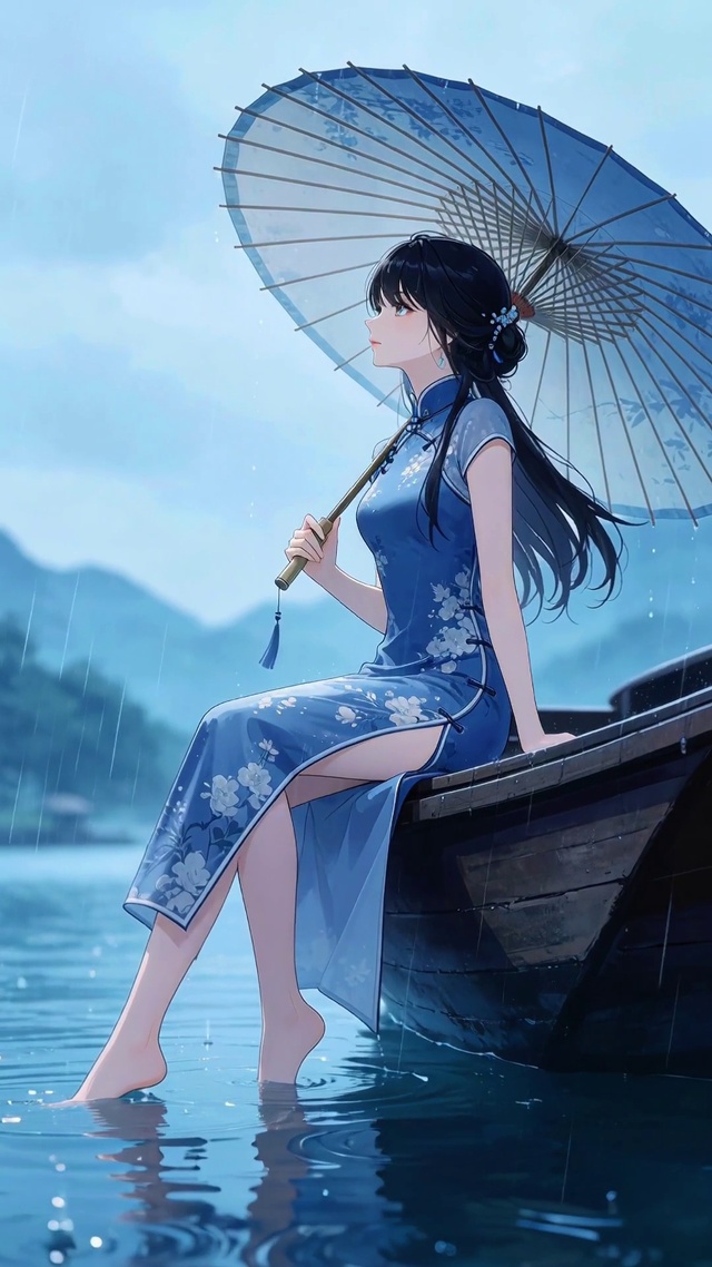海边撑伞美女