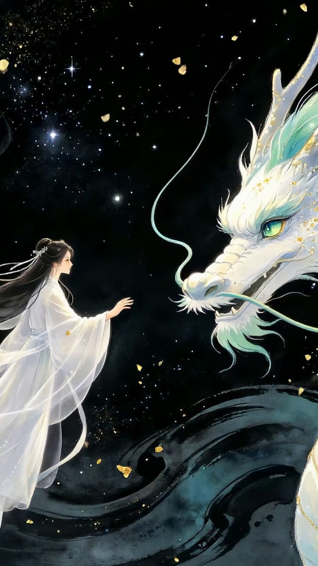 星空古风白龙与白衣美人