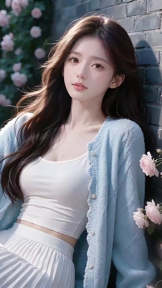唯美治愈蔷薇花墙清纯少女