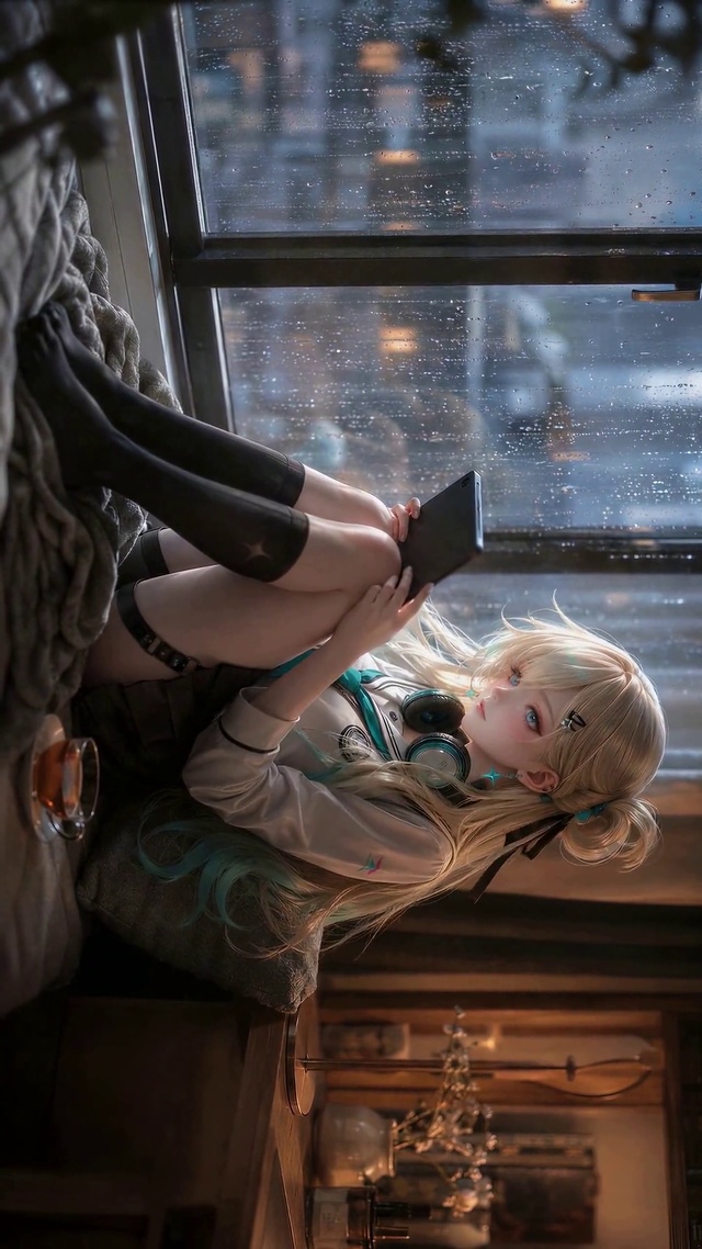 雨天窗边的二次元美少女