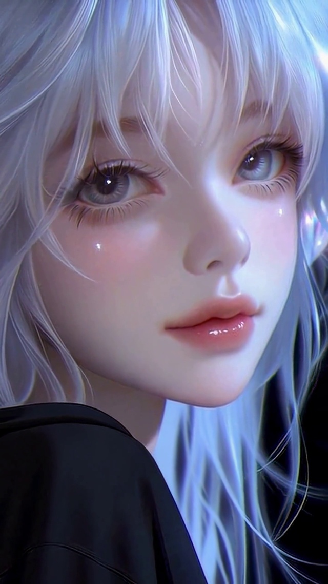 赛博风透明耳机银发美少女