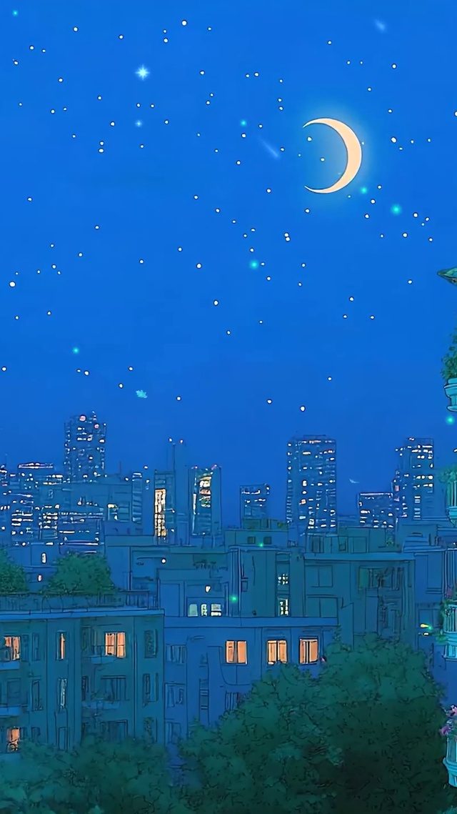 夜景星空树木