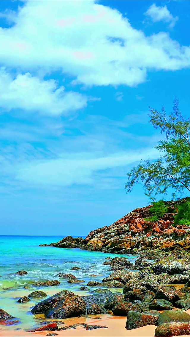 唯美蓝天海滩4K