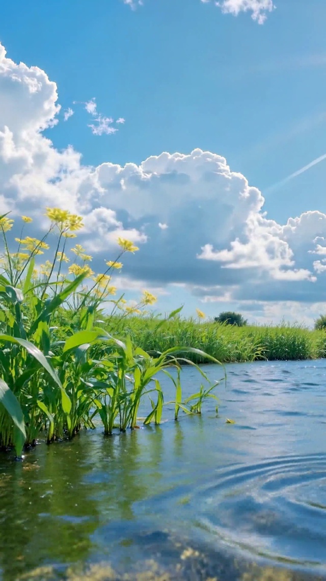 晴日河畔清新自然风景