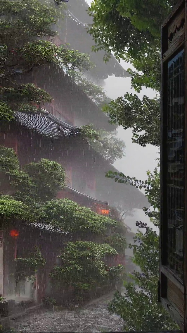古镇雨天