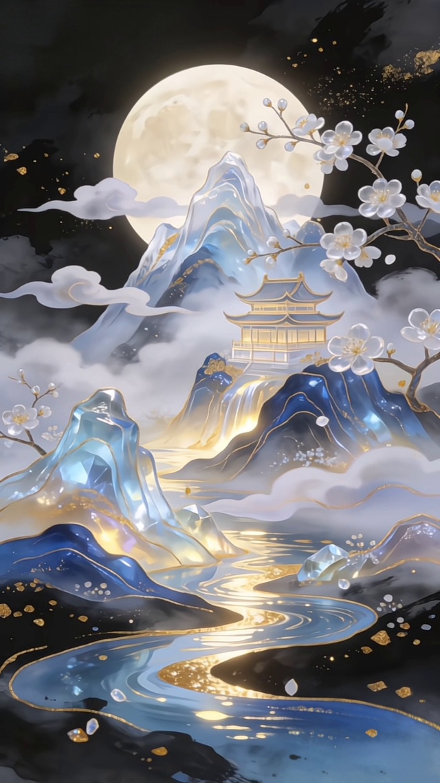 暗夜蓝金柔雾新中式国风意境