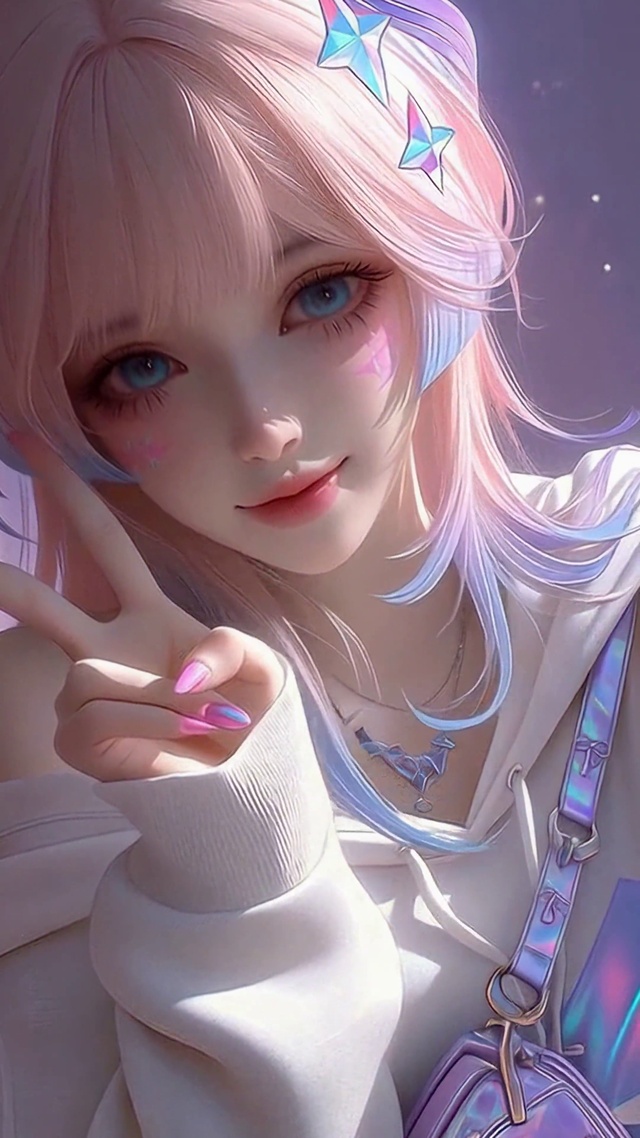梦幻粉发二次元甜酷美少女