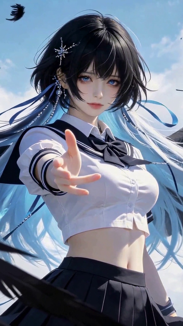 黑翼蓝发JK二次元美少女