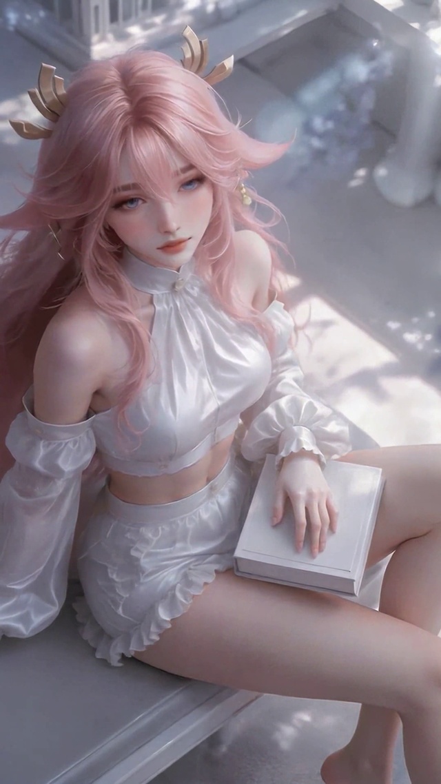 紫藤花下粉发温柔美少女