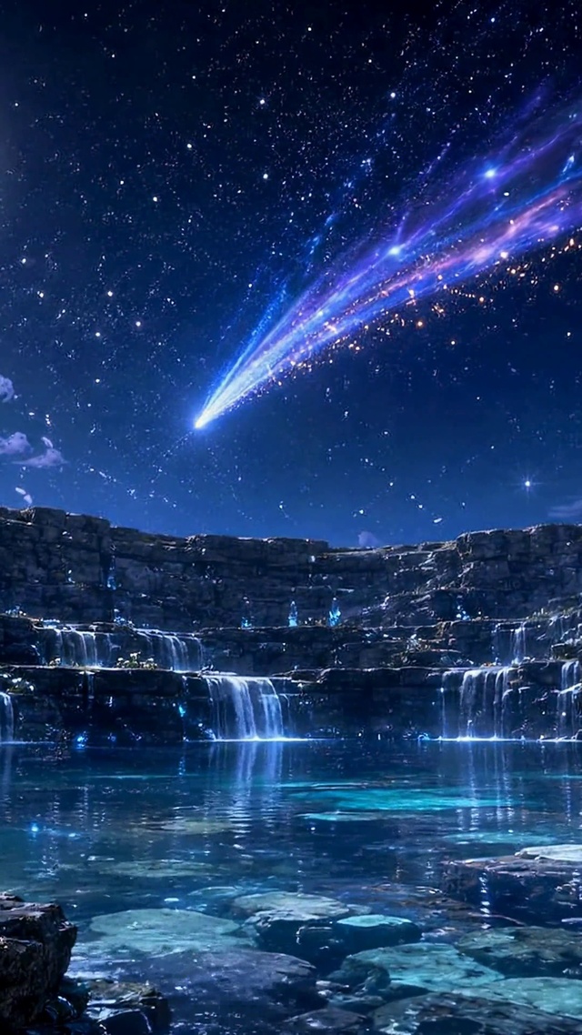 梦幻月夜星空蓝水晶瀑布