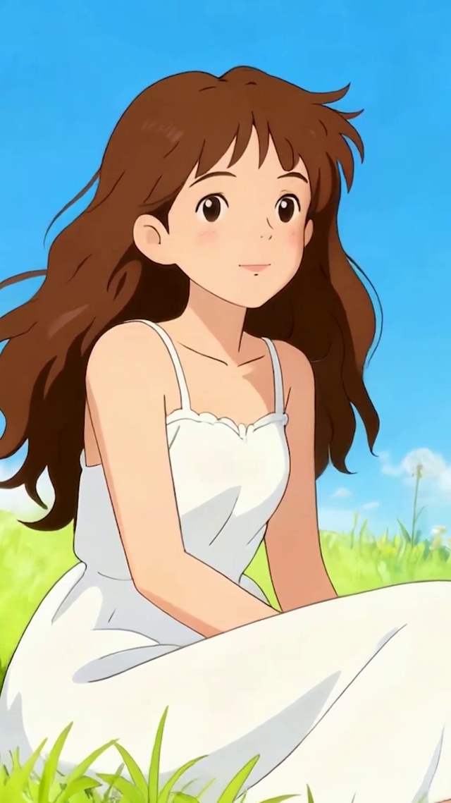 坐在草地女孩
