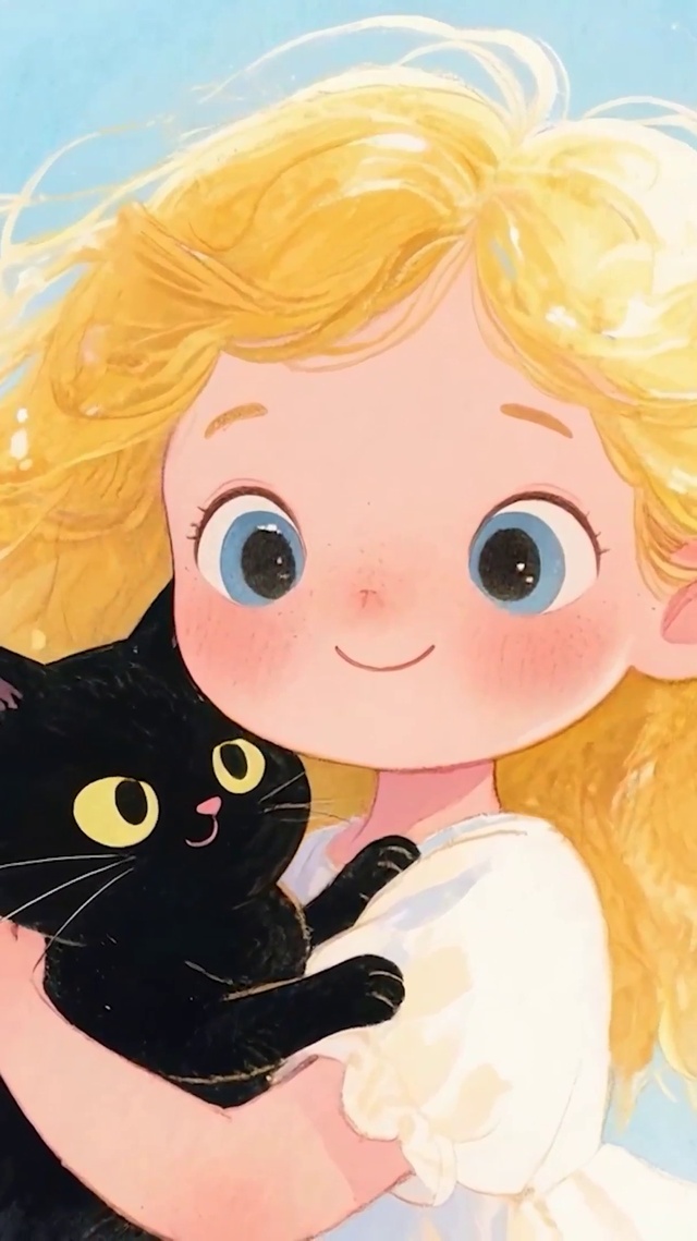 可爱女孩与猫咪