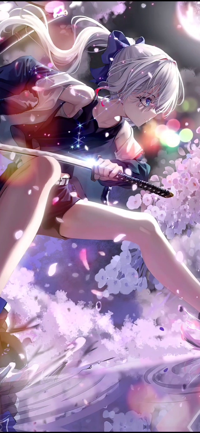 动漫插画月光樱花二次元拔刀少女