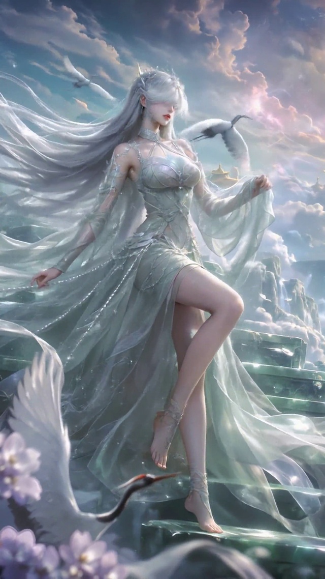 云上仙宫古风银发女神