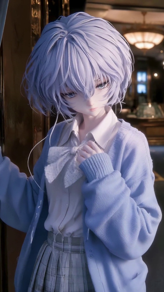 浅蓝短发氛围感二次元美少女