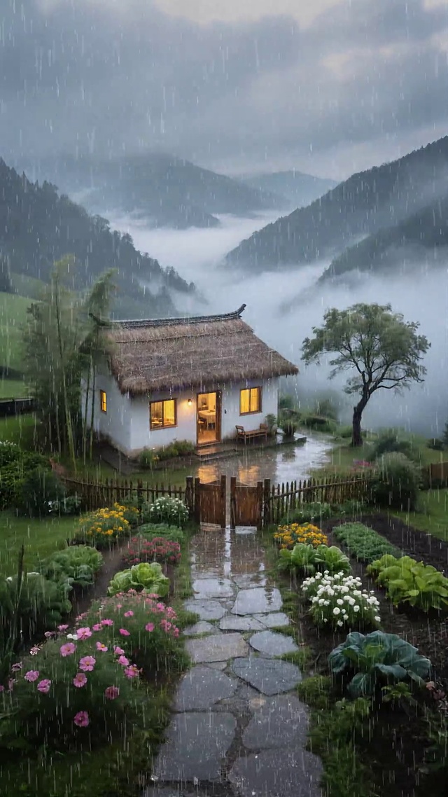 雨天农家小院子