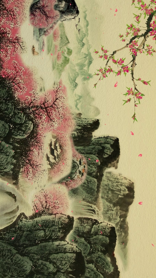 水墨系列-青山桃花-5