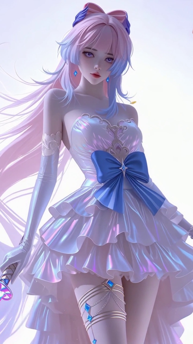 幻彩白裙的樱花树下少女