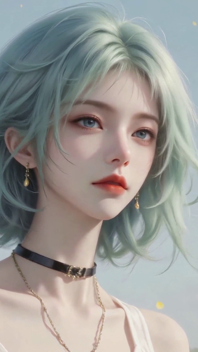 蓝发清新花海美女