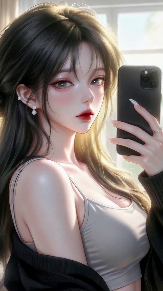 温柔氛围感对镜美女