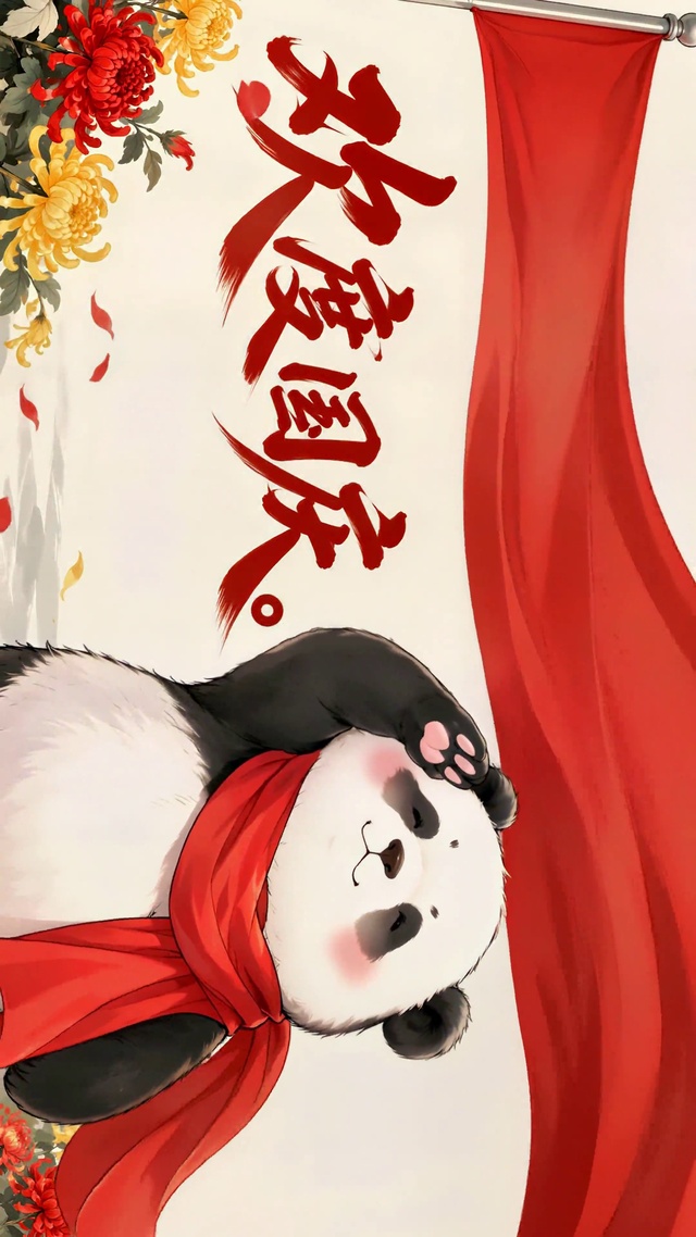 可爱熊猫欢度国庆
