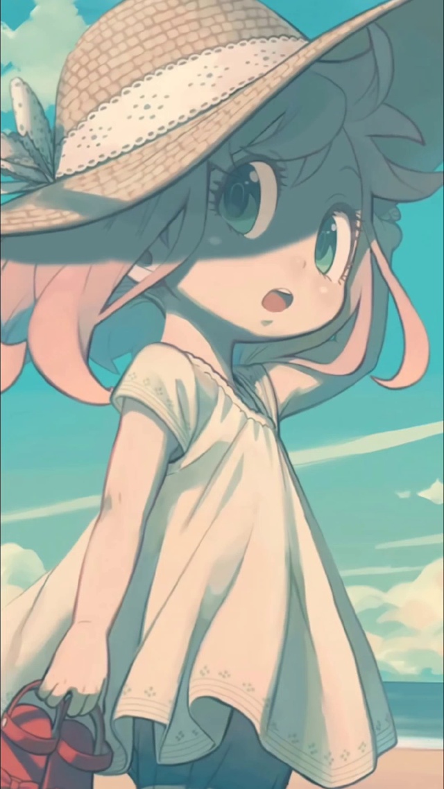 3d动态海边小女孩4k