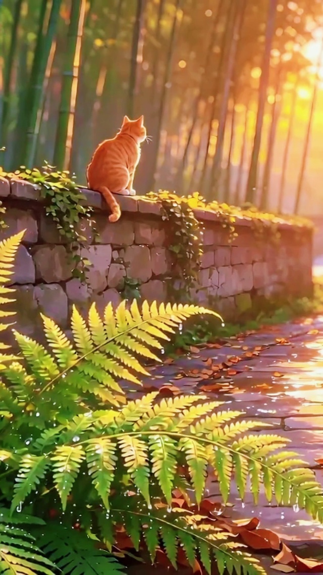 林间暖阳与橘猫的午后