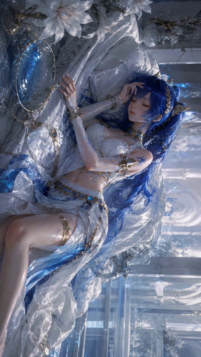 梦幻蓝发安睡美少女