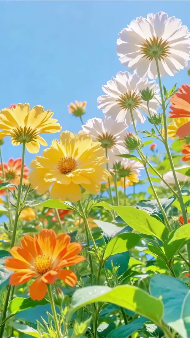 蓝天下护眼彩色小花