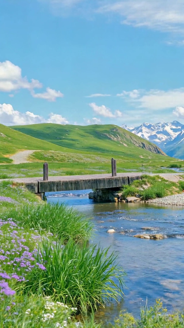 清新山野河流自然风景