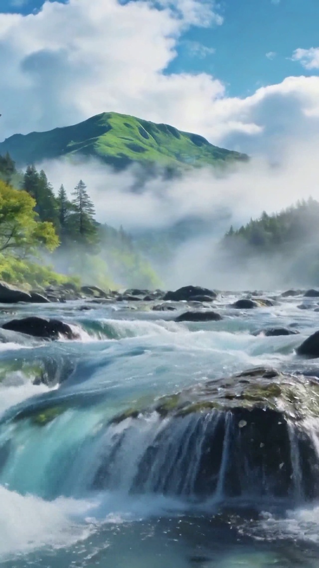 清新山林溪流自然风景