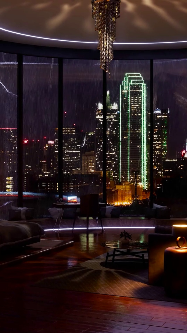 繁华都市夜景房间玻璃雨