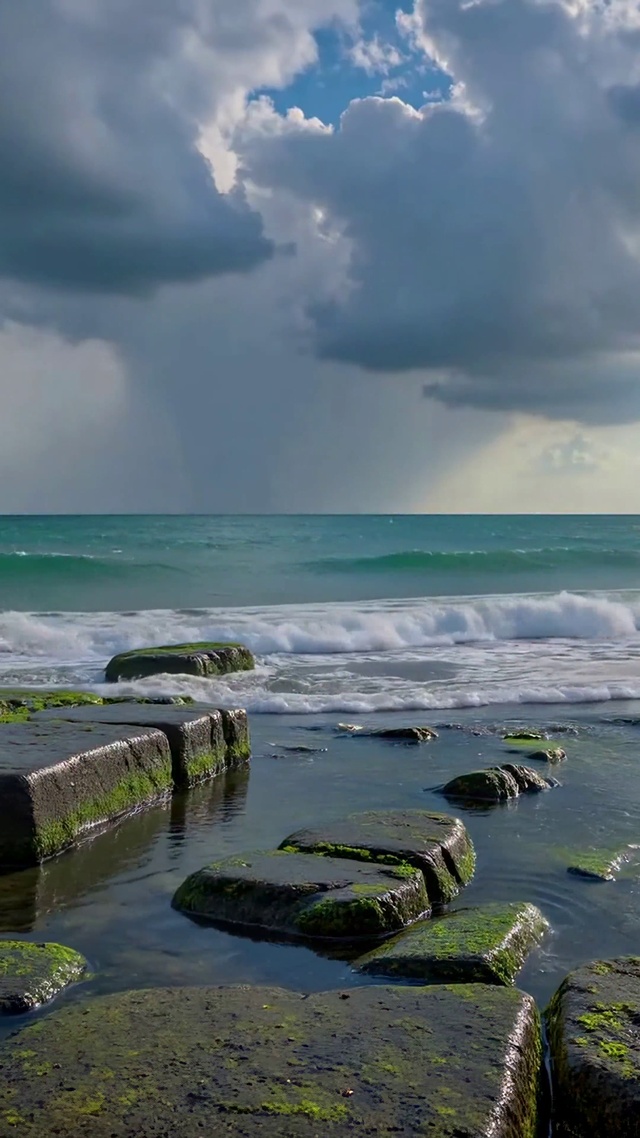 海边礁石晨光治愈海景