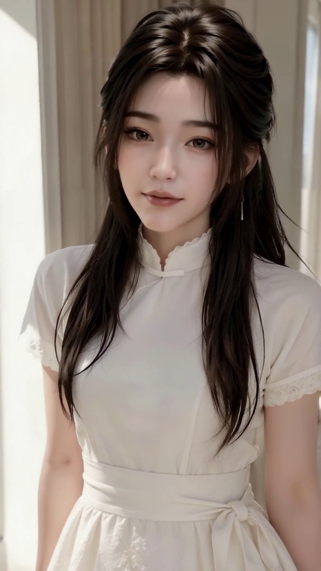 落地窗旁气质清纯美女