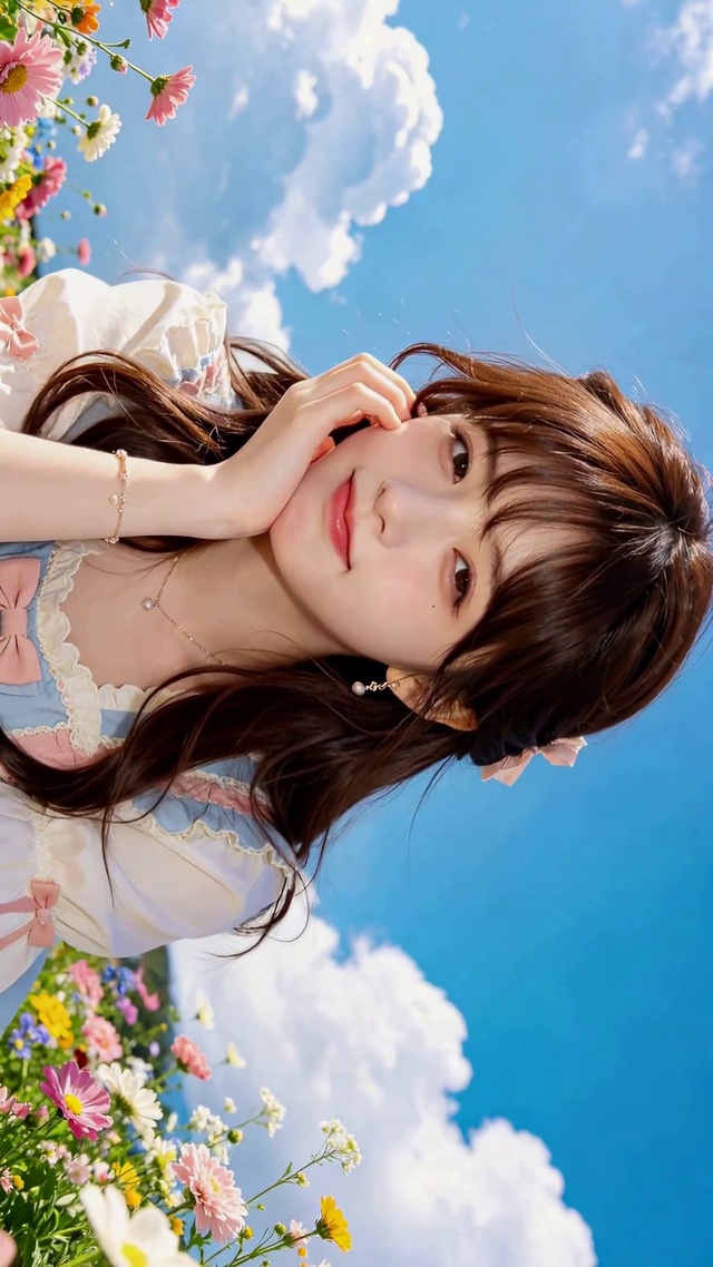 晴空花海清纯美少女