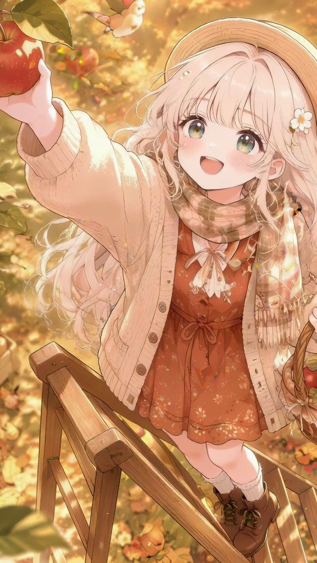 秋日苹果园可爱美少女