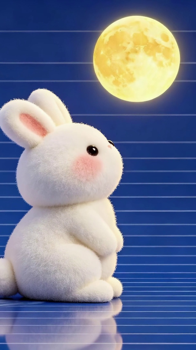 中秋月夜可爱毛绒兔子